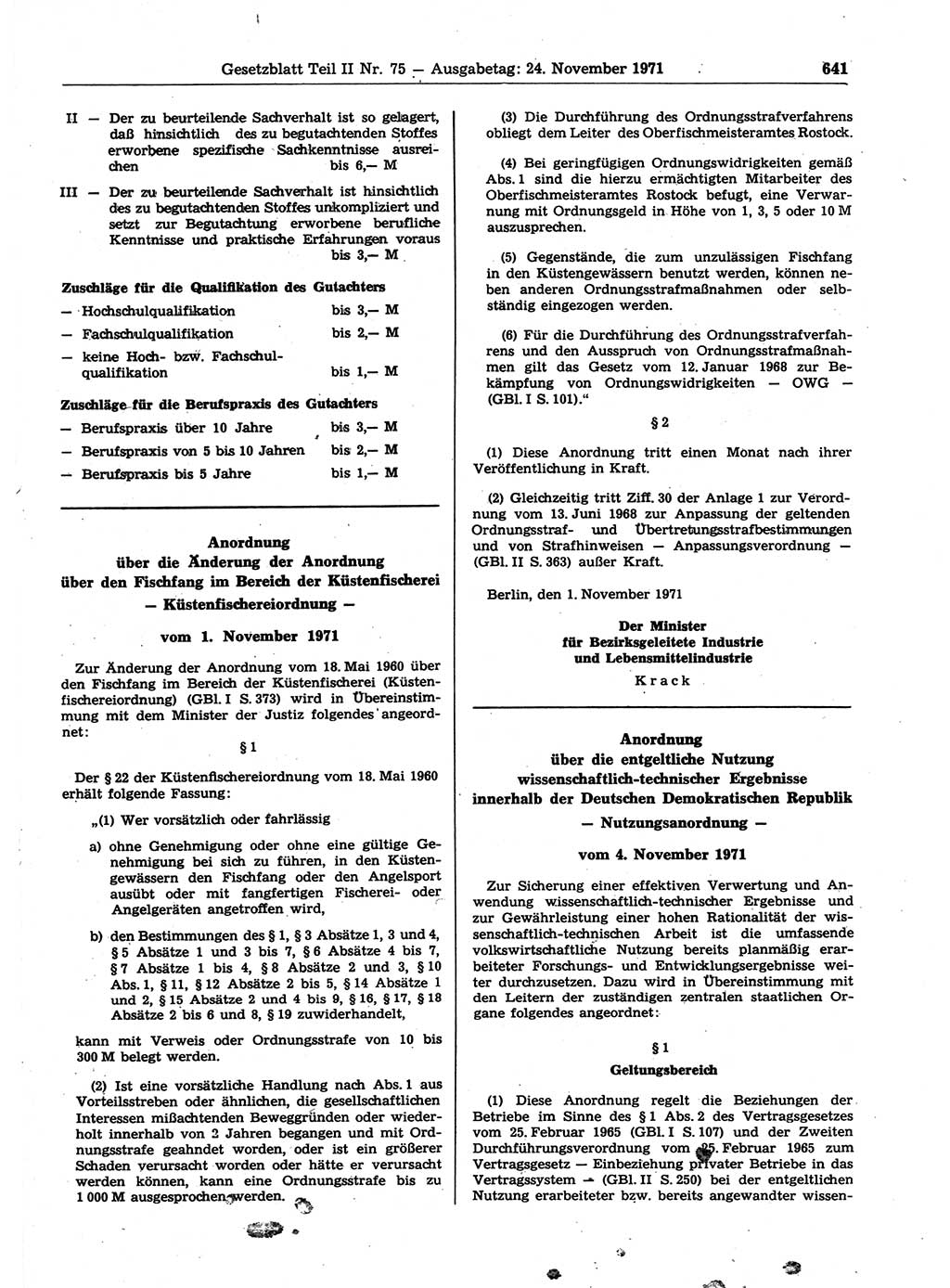 Gesetzblatt (GBl.) der Deutschen Demokratischen Republik (DDR) Teil ⅠⅠ 1971, Seite 641 (GBl. DDR ⅠⅠ 1971, S. 641)