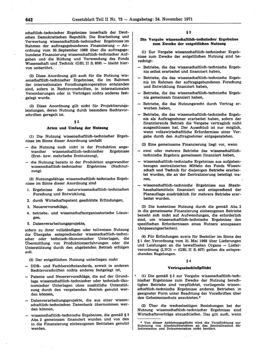 Gesetzblatt (GBl.) der Deutschen Demokratischen Republik (DDR) Teil ⅠⅠ 1971, Seite 642 (GBl. DDR ⅠⅠ 1971, S. 642)