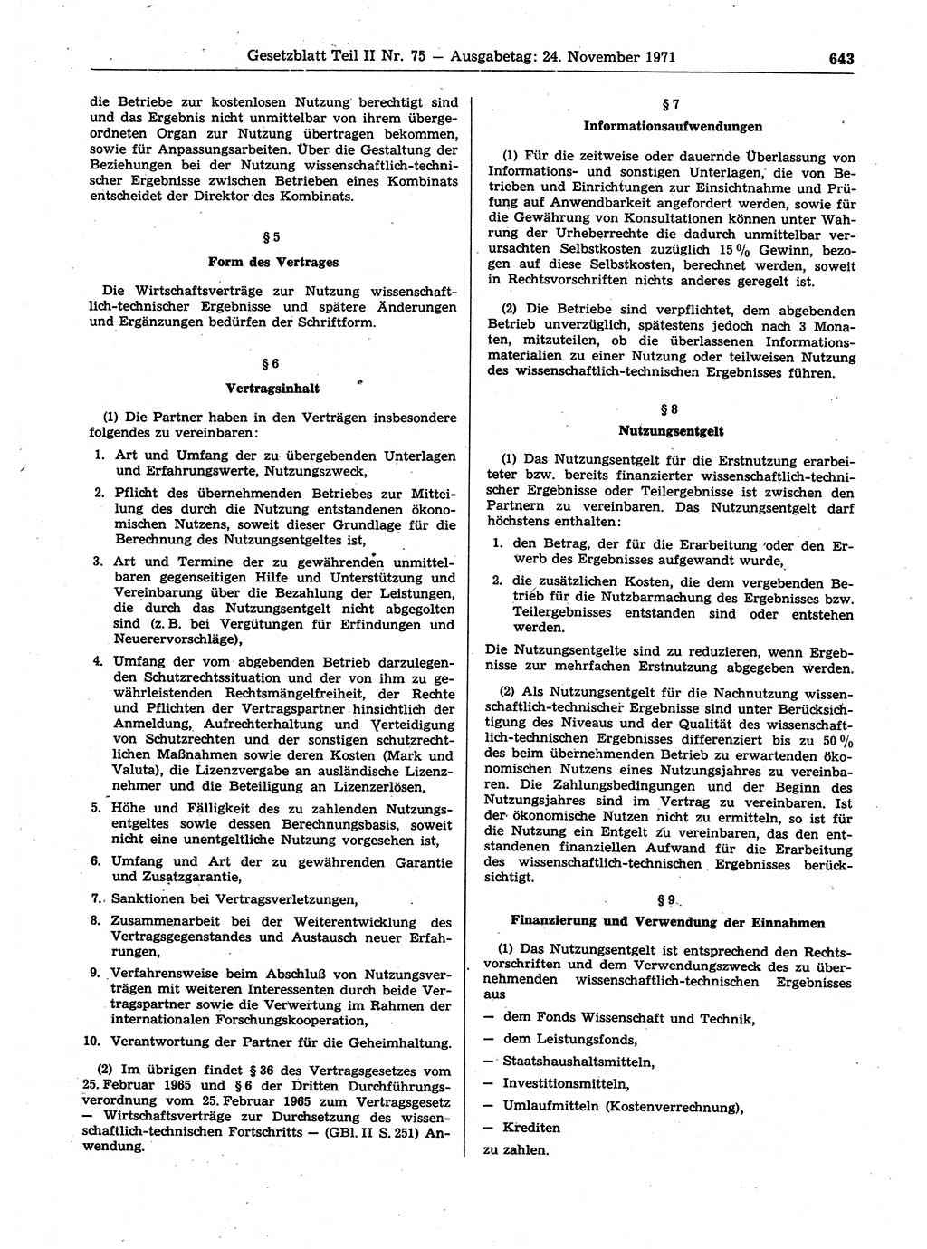 Gesetzblatt (GBl.) der Deutschen Demokratischen Republik (DDR) Teil ⅠⅠ 1971, Seite 643 (GBl. DDR ⅠⅠ 1971, S. 643)