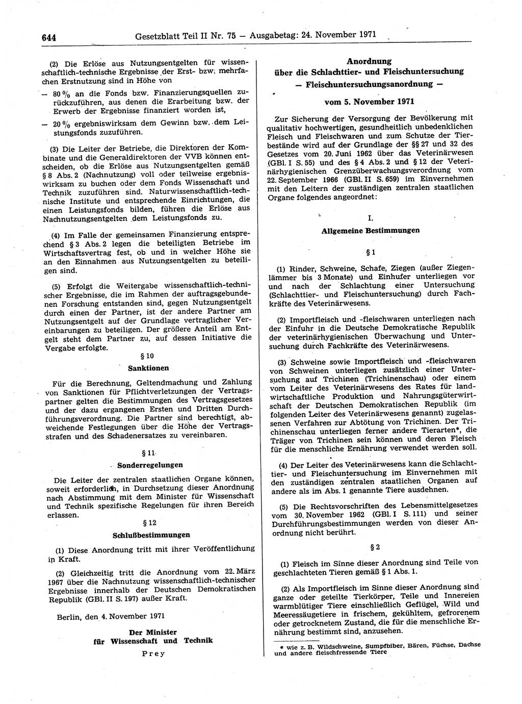 Gesetzblatt (GBl.) der Deutschen Demokratischen Republik (DDR) Teil ⅠⅠ 1971, Seite 644 (GBl. DDR ⅠⅠ 1971, S. 644)