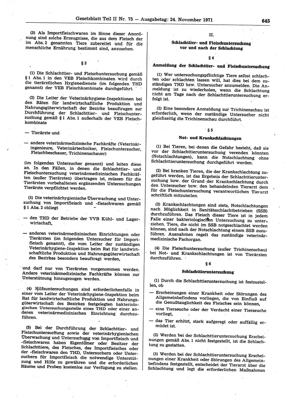 Gesetzblatt (GBl.) der Deutschen Demokratischen Republik (DDR) Teil ⅠⅠ 1971, Seite 645 (GBl. DDR ⅠⅠ 1971, S. 645)
