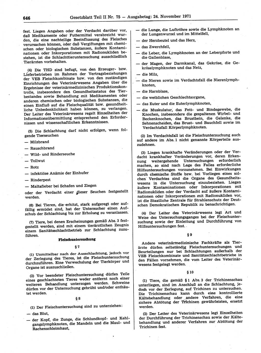 Gesetzblatt (GBl.) der Deutschen Demokratischen Republik (DDR) Teil ⅠⅠ 1971, Seite 646 (GBl. DDR ⅠⅠ 1971, S. 646)