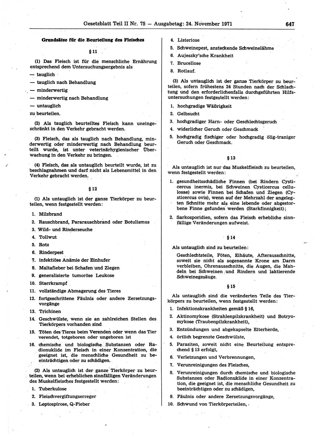 Gesetzblatt (GBl.) der Deutschen Demokratischen Republik (DDR) Teil ⅠⅠ 1971, Seite 647 (GBl. DDR ⅠⅠ 1971, S. 647)