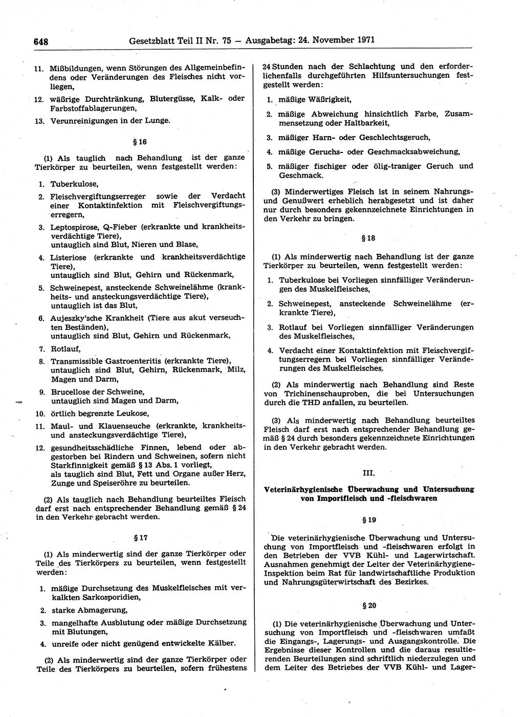 Gesetzblatt (GBl.) der Deutschen Demokratischen Republik (DDR) Teil ⅠⅠ 1971, Seite 648 (GBl. DDR ⅠⅠ 1971, S. 648)