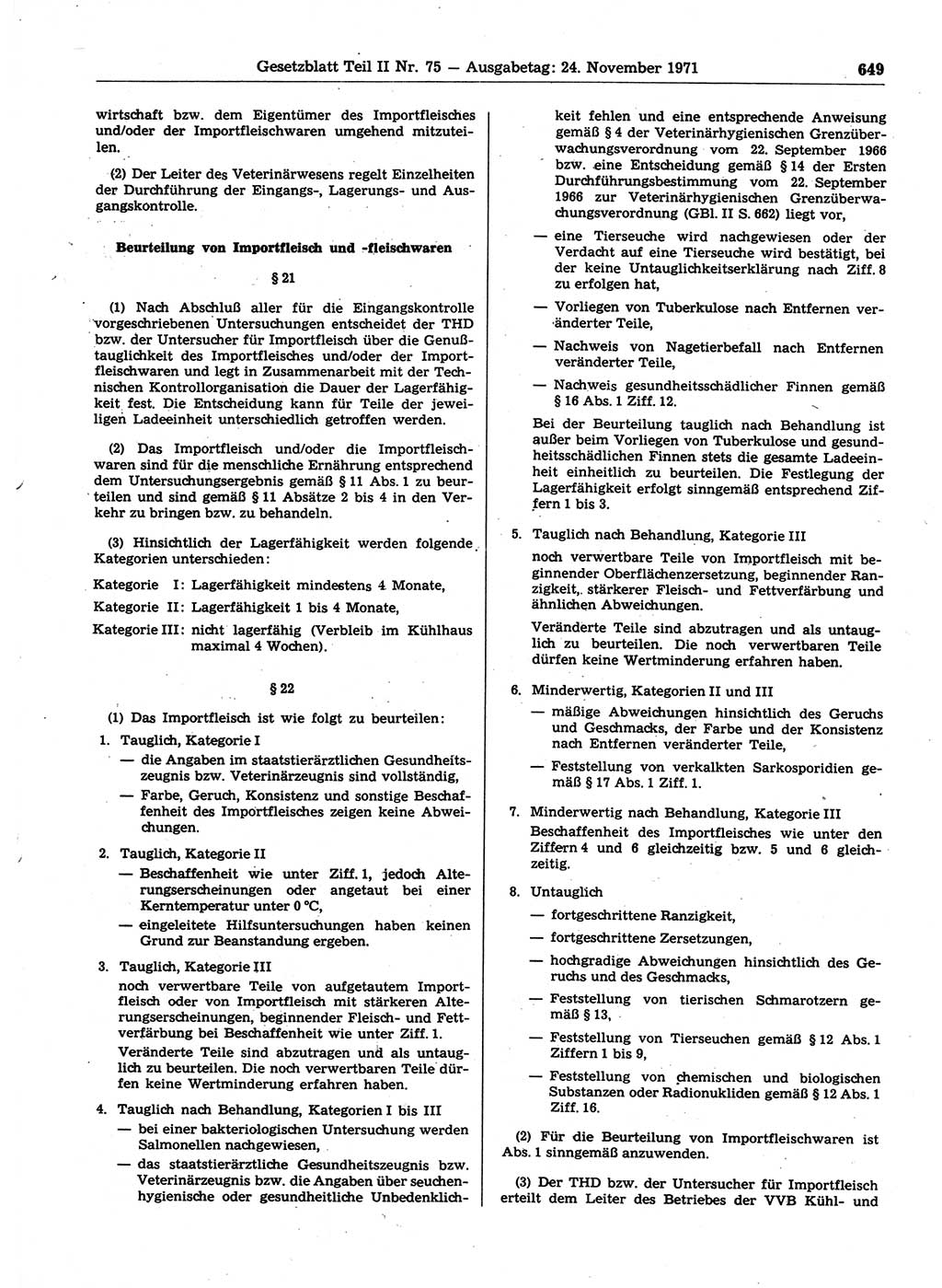 Gesetzblatt (GBl.) der Deutschen Demokratischen Republik (DDR) Teil ⅠⅠ 1971, Seite 649 (GBl. DDR ⅠⅠ 1971, S. 649)