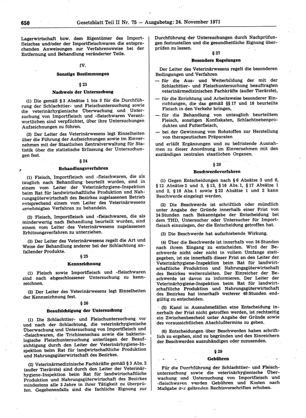 Gesetzblatt (GBl.) der Deutschen Demokratischen Republik (DDR) Teil ⅠⅠ 1971, Seite 650 (GBl. DDR ⅠⅠ 1971, S. 650)