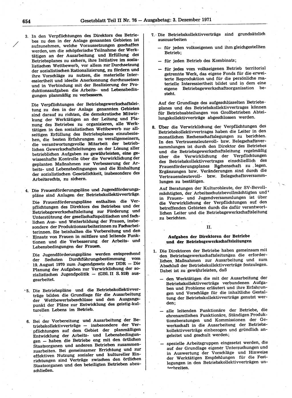 Gesetzblatt (GBl.) der Deutschen Demokratischen Republik (DDR) Teil ⅠⅠ 1971, Seite 654 (GBl. DDR ⅠⅠ 1971, S. 654)