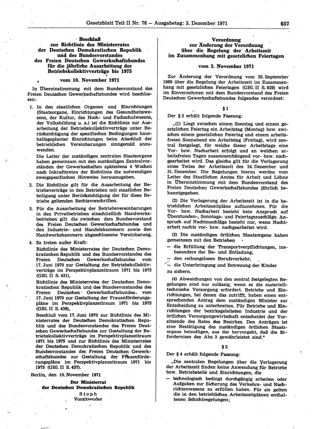 Gesetzblatt (GBl.) der Deutschen Demokratischen Republik (DDR) Teil ⅠⅠ 1971, Seite 657 (GBl. DDR ⅠⅠ 1971, S. 657)
