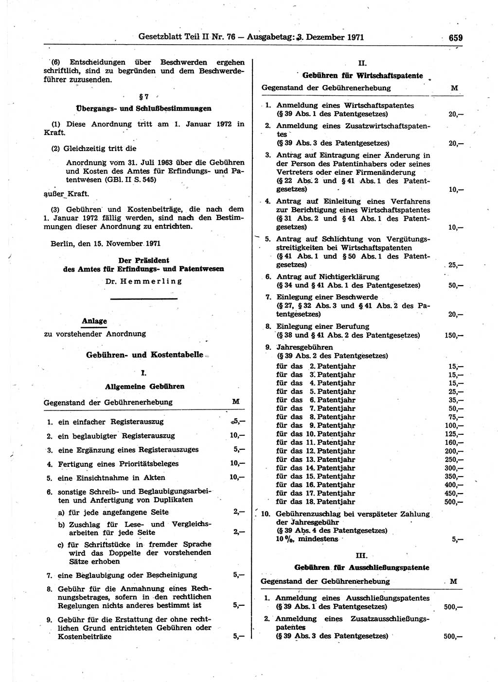 Gesetzblatt (GBl.) der Deutschen Demokratischen Republik (DDR) Teil ⅠⅠ 1971, Seite 659 (GBl. DDR ⅠⅠ 1971, S. 659)