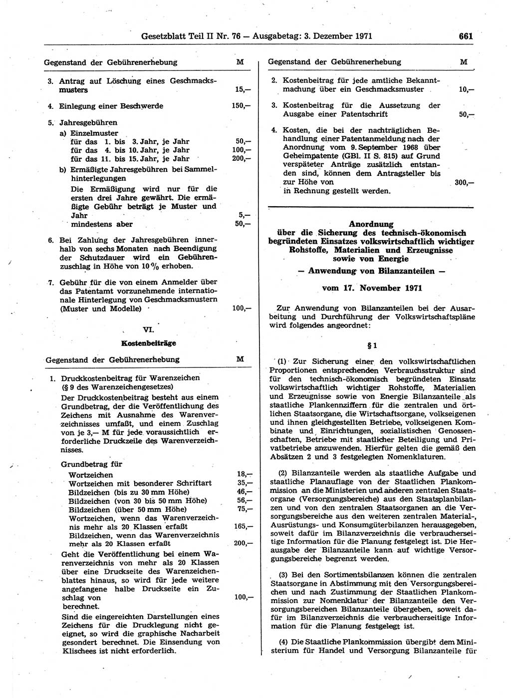 Gesetzblatt (GBl.) der Deutschen Demokratischen Republik (DDR) Teil ⅠⅠ 1971, Seite 661 (GBl. DDR ⅠⅠ 1971, S. 661)