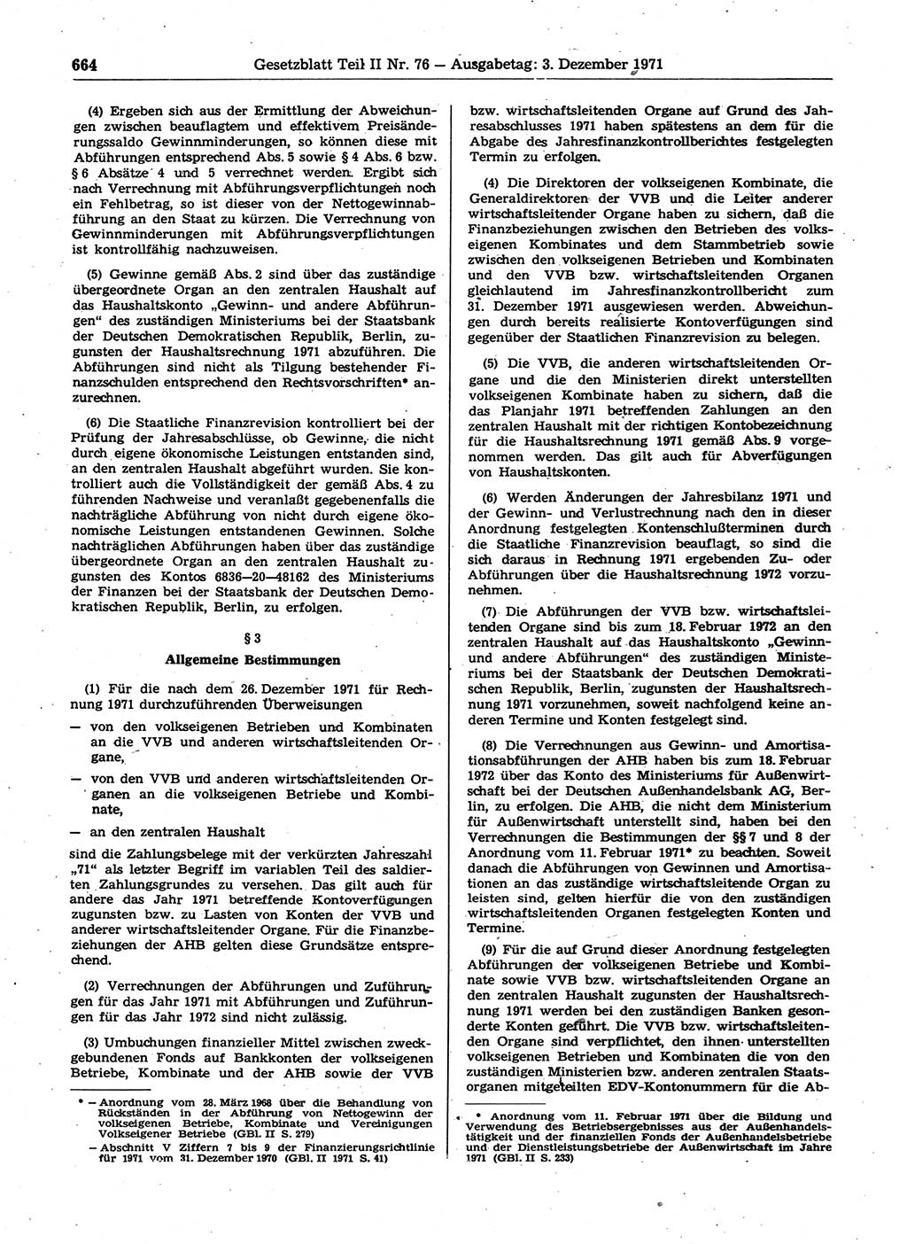 Gesetzblatt (GBl.) der Deutschen Demokratischen Republik (DDR) Teil ⅠⅠ 1971, Seite 664 (GBl. DDR ⅠⅠ 1971, S. 664)