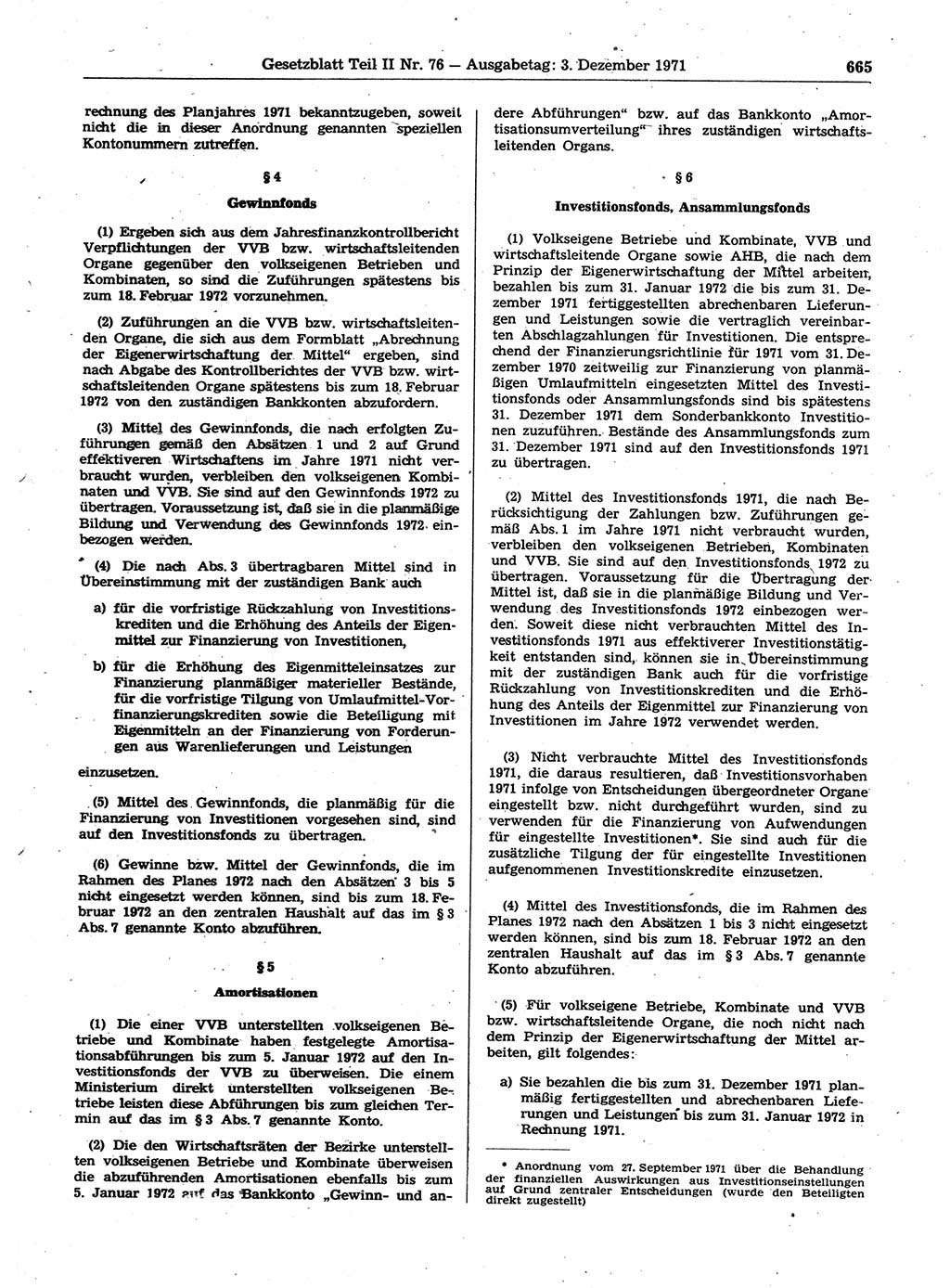 Gesetzblatt (GBl.) der Deutschen Demokratischen Republik (DDR) Teil ⅠⅠ 1971, Seite 665 (GBl. DDR ⅠⅠ 1971, S. 665)