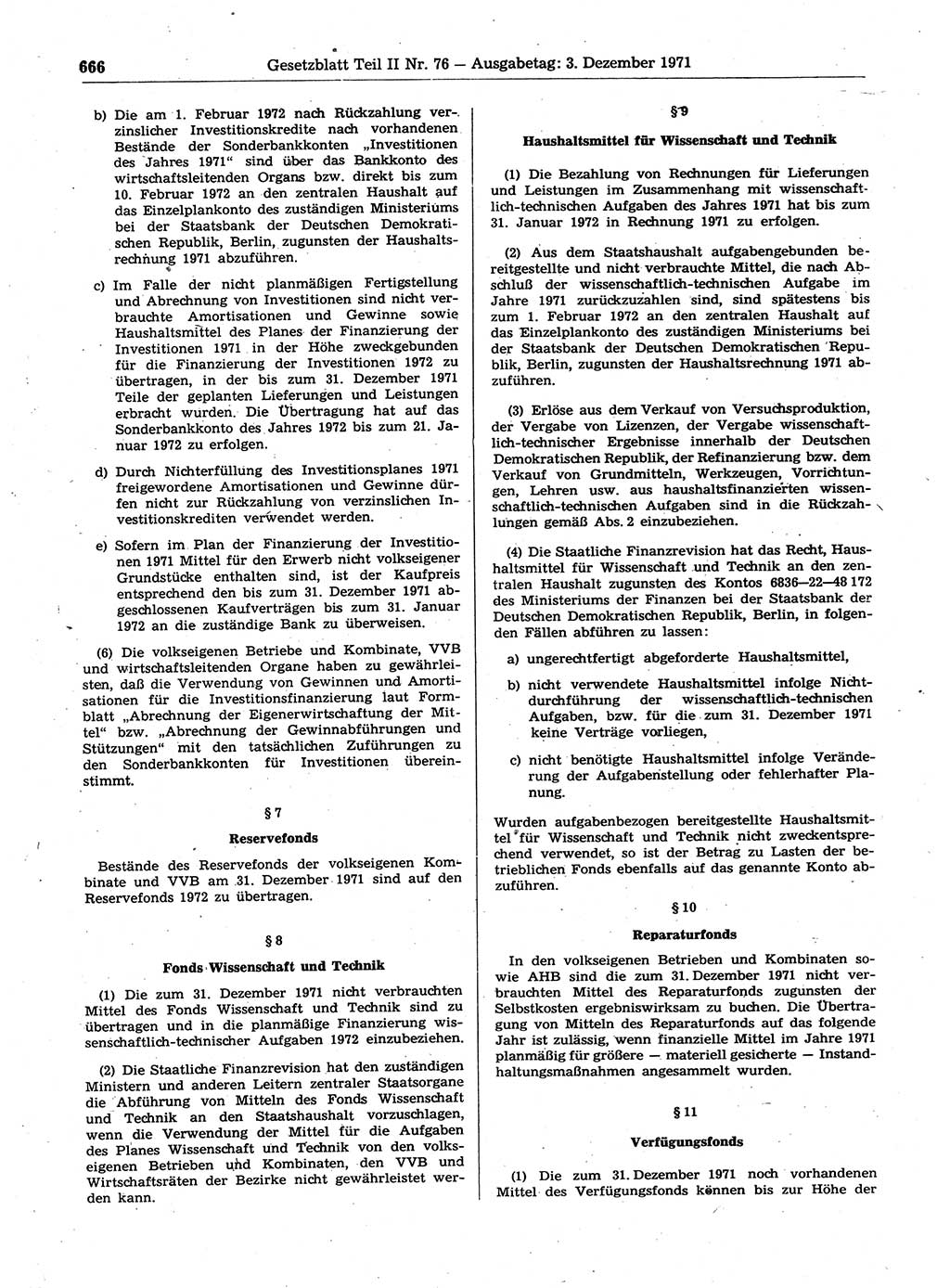 Gesetzblatt (GBl.) der Deutschen Demokratischen Republik (DDR) Teil ⅠⅠ 1971, Seite 666 (GBl. DDR ⅠⅠ 1971, S. 666)