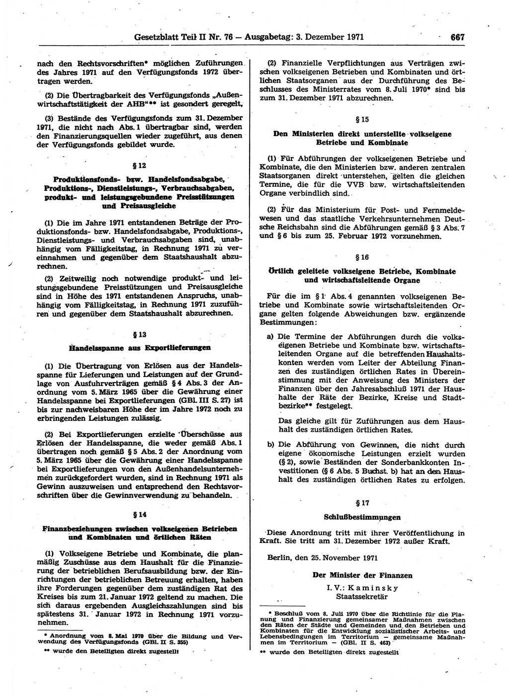 Gesetzblatt (GBl.) der Deutschen Demokratischen Republik (DDR) Teil ⅠⅠ 1971, Seite 667 (GBl. DDR ⅠⅠ 1971, S. 667)