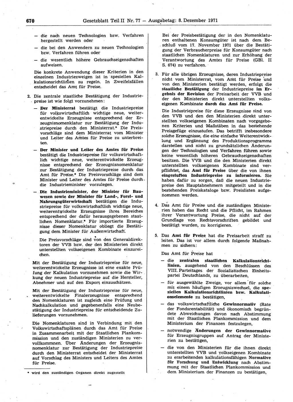 Gesetzblatt (GBl.) der Deutschen Demokratischen Republik (DDR) Teil ⅠⅠ 1971, Seite 670 (GBl. DDR ⅠⅠ 1971, S. 670)