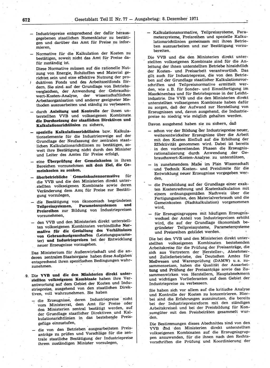 Gesetzblatt (GBl.) der Deutschen Demokratischen Republik (DDR) Teil ⅠⅠ 1971, Seite 672 (GBl. DDR ⅠⅠ 1971, S. 672)