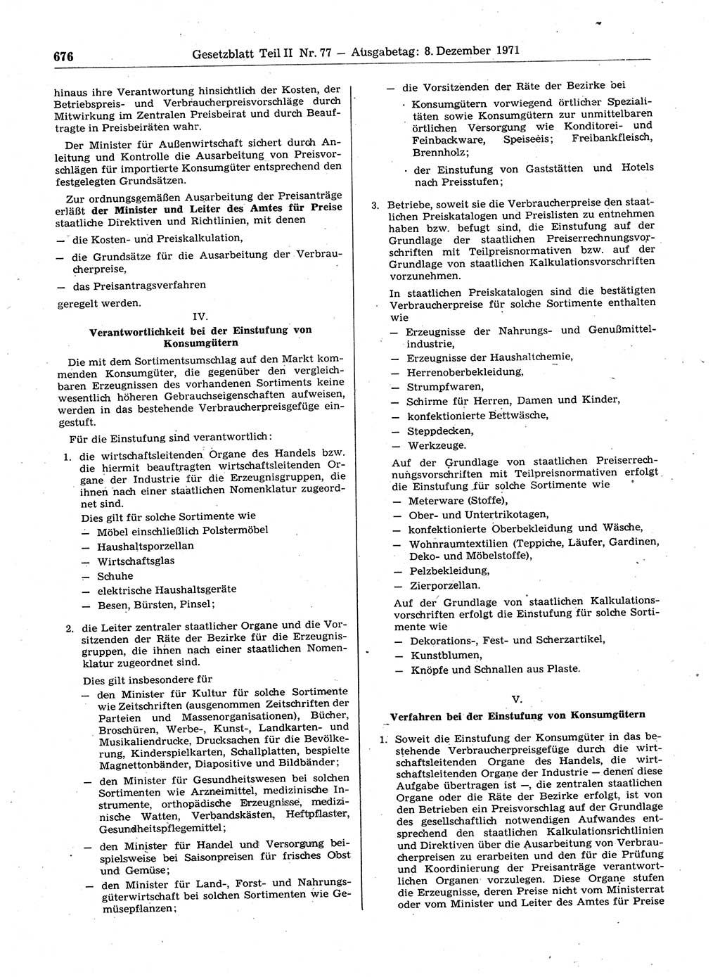 Gesetzblatt (GBl.) der Deutschen Demokratischen Republik (DDR) Teil ⅠⅠ 1971, Seite 676 (GBl. DDR ⅠⅠ 1971, S. 676)