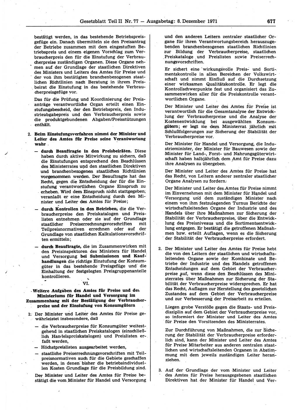 Gesetzblatt (GBl.) der Deutschen Demokratischen Republik (DDR) Teil ⅠⅠ 1971, Seite 677 (GBl. DDR ⅠⅠ 1971, S. 677)