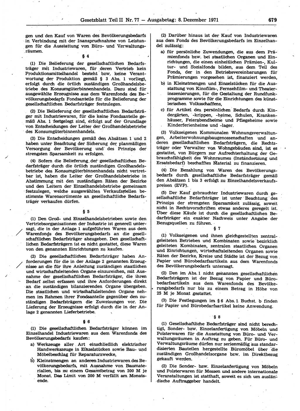 Gesetzblatt (GBl.) der Deutschen Demokratischen Republik (DDR) Teil ⅠⅠ 1971, Seite 679 (GBl. DDR ⅠⅠ 1971, S. 679)