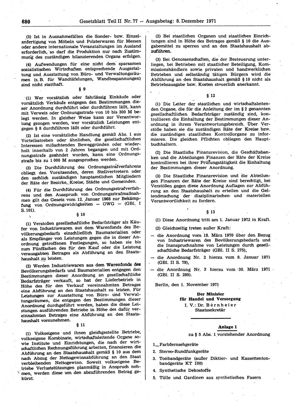 Gesetzblatt (GBl.) der Deutschen Demokratischen Republik (DDR) Teil ⅠⅠ 1971, Seite 680 (GBl. DDR ⅠⅠ 1971, S. 680)
