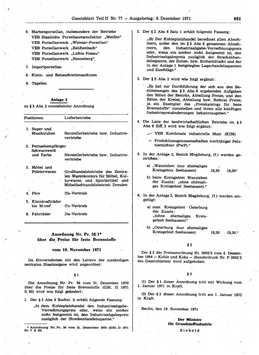 Gesetzblatt (GBl.) der Deutschen Demokratischen Republik (DDR) Teil ⅠⅠ 1971, Seite 681 (GBl. DDR ⅠⅠ 1971, S. 681)