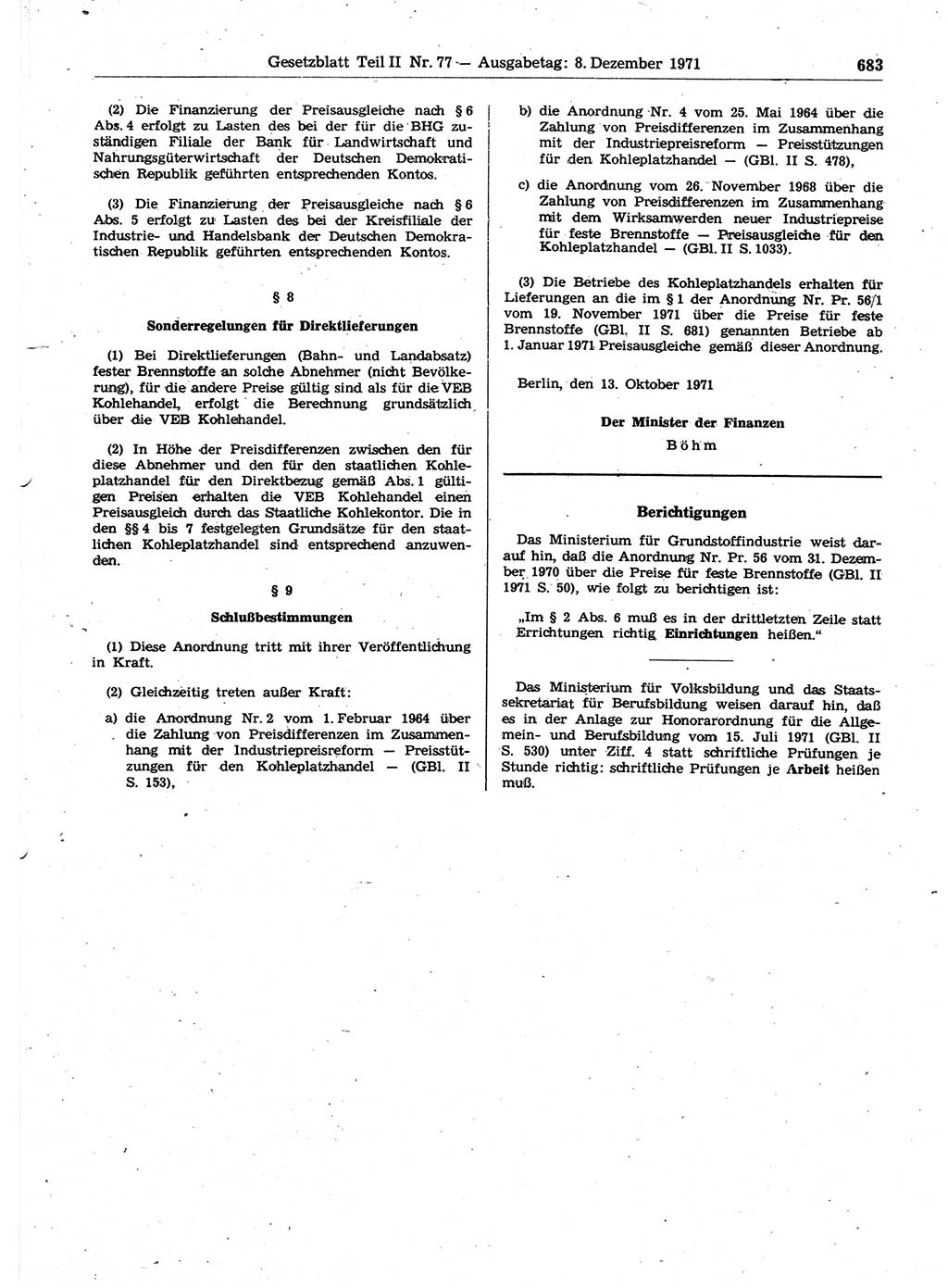 Gesetzblatt (GBl.) der Deutschen Demokratischen Republik (DDR) Teil ⅠⅠ 1971, Seite 683 (GBl. DDR ⅠⅠ 1971, S. 683)