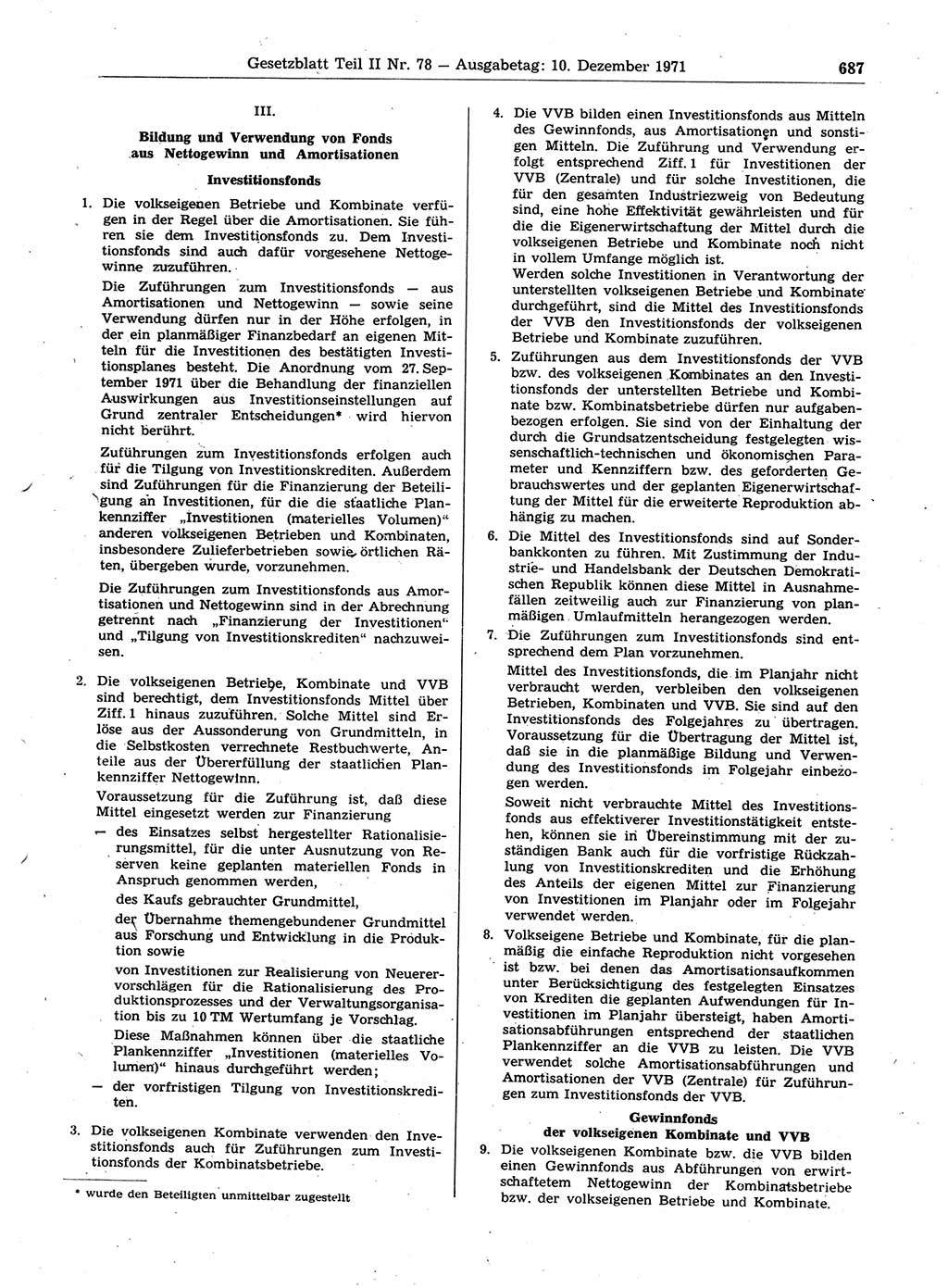 Gesetzblatt (GBl.) der Deutschen Demokratischen Republik (DDR) Teil ⅠⅠ 1971, Seite 687 (GBl. DDR ⅠⅠ 1971, S. 687)