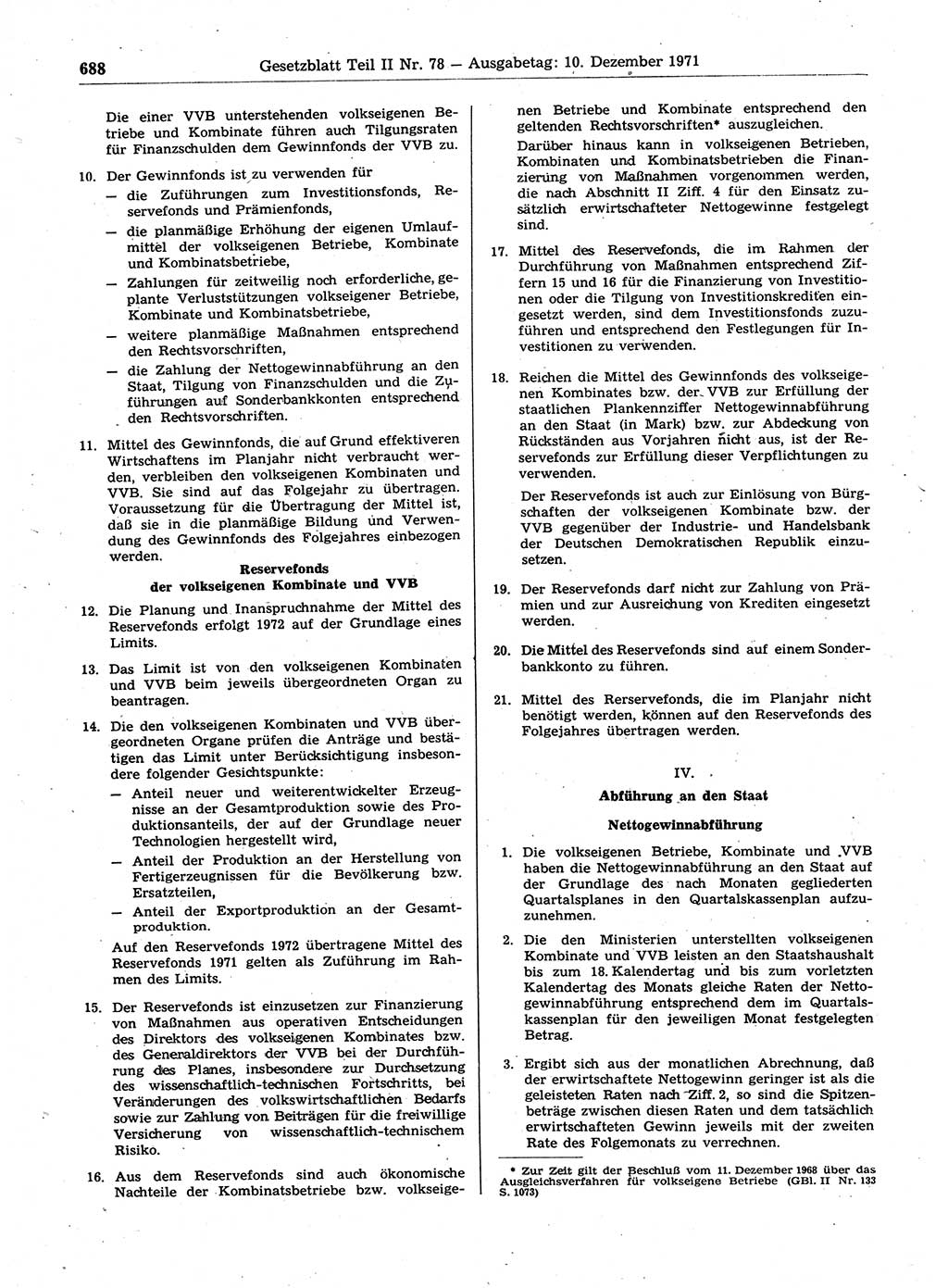 Gesetzblatt (GBl.) der Deutschen Demokratischen Republik (DDR) Teil ⅠⅠ 1971, Seite 688 (GBl. DDR ⅠⅠ 1971, S. 688)