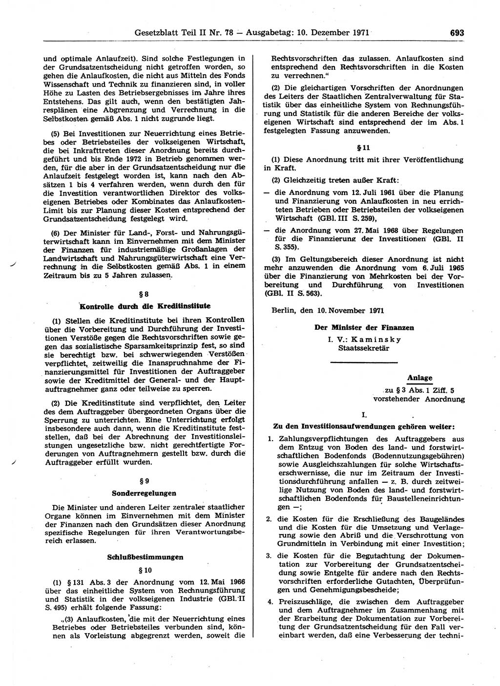 Gesetzblatt (GBl.) der Deutschen Demokratischen Republik (DDR) Teil ⅠⅠ 1971, Seite 693 (GBl. DDR ⅠⅠ 1971, S. 693)