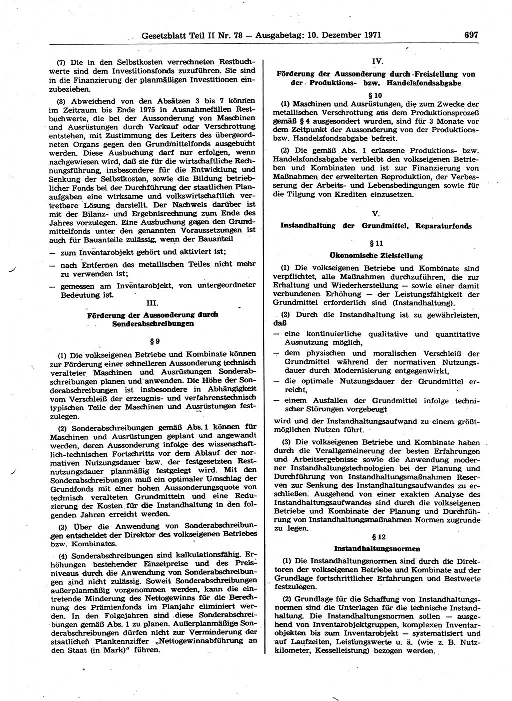 Gesetzblatt (GBl.) der Deutschen Demokratischen Republik (DDR) Teil ⅠⅠ 1971, Seite 697 (GBl. DDR ⅠⅠ 1971, S. 697)