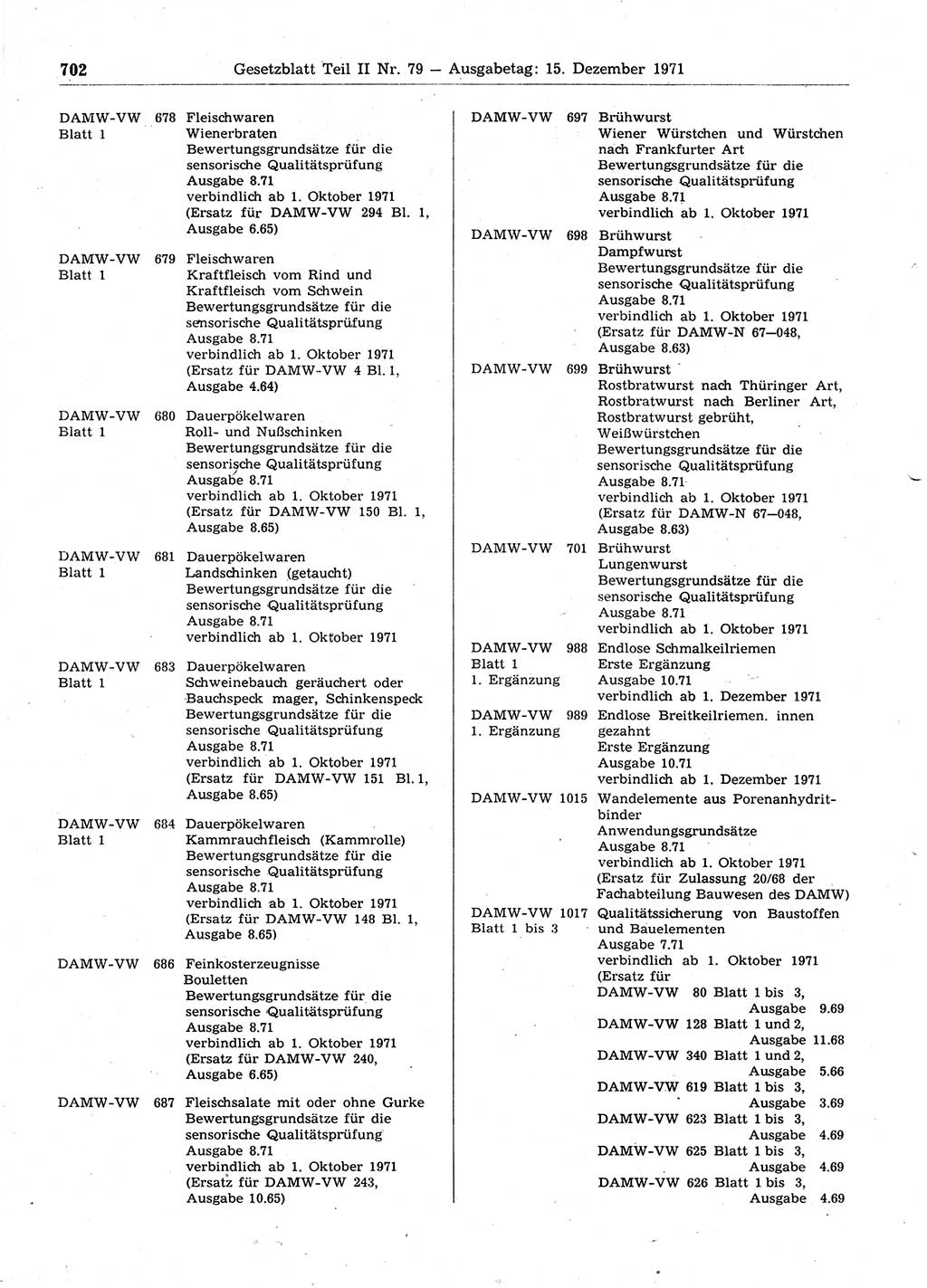 Gesetzblatt (GBl.) der Deutschen Demokratischen Republik (DDR) Teil ⅠⅠ 1971, Seite 702 (GBl. DDR ⅠⅠ 1971, S. 702)