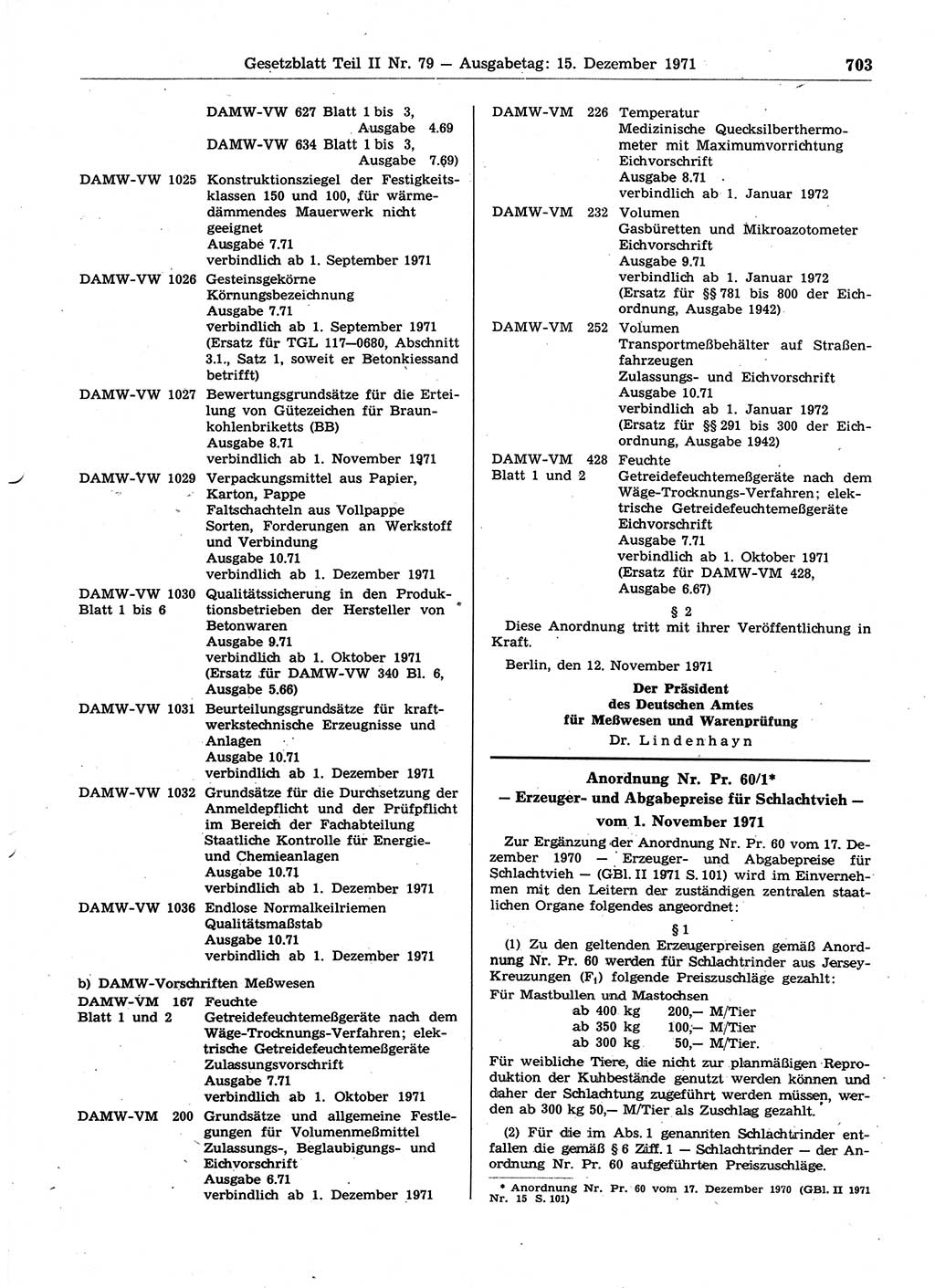 Gesetzblatt (GBl.) der Deutschen Demokratischen Republik (DDR) Teil ⅠⅠ 1971, Seite 703 (GBl. DDR ⅠⅠ 1971, S. 703)
