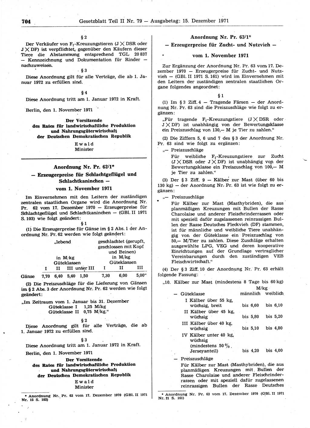 Gesetzblatt (GBl.) der Deutschen Demokratischen Republik (DDR) Teil ⅠⅠ 1971, Seite 704 (GBl. DDR ⅠⅠ 1971, S. 704)