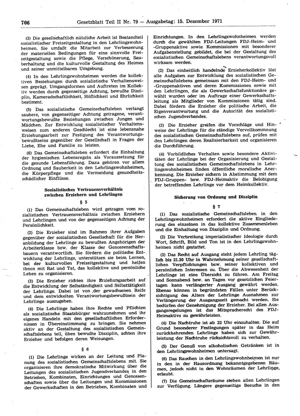 Gesetzblatt (GBl.) der Deutschen Demokratischen Republik (DDR) Teil ⅠⅠ 1971, Seite 706 (GBl. DDR ⅠⅠ 1971, S. 706)
