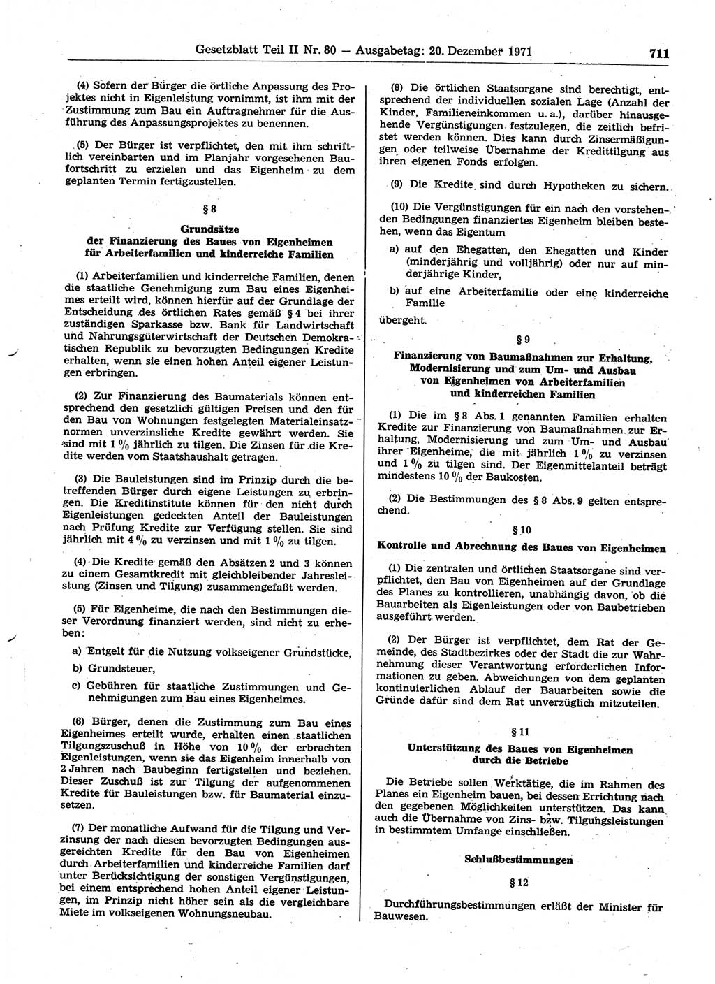 Gesetzblatt (GBl.) der Deutschen Demokratischen Republik (DDR) Teil ⅠⅠ 1971, Seite 711 (GBl. DDR ⅠⅠ 1971, S. 711)
