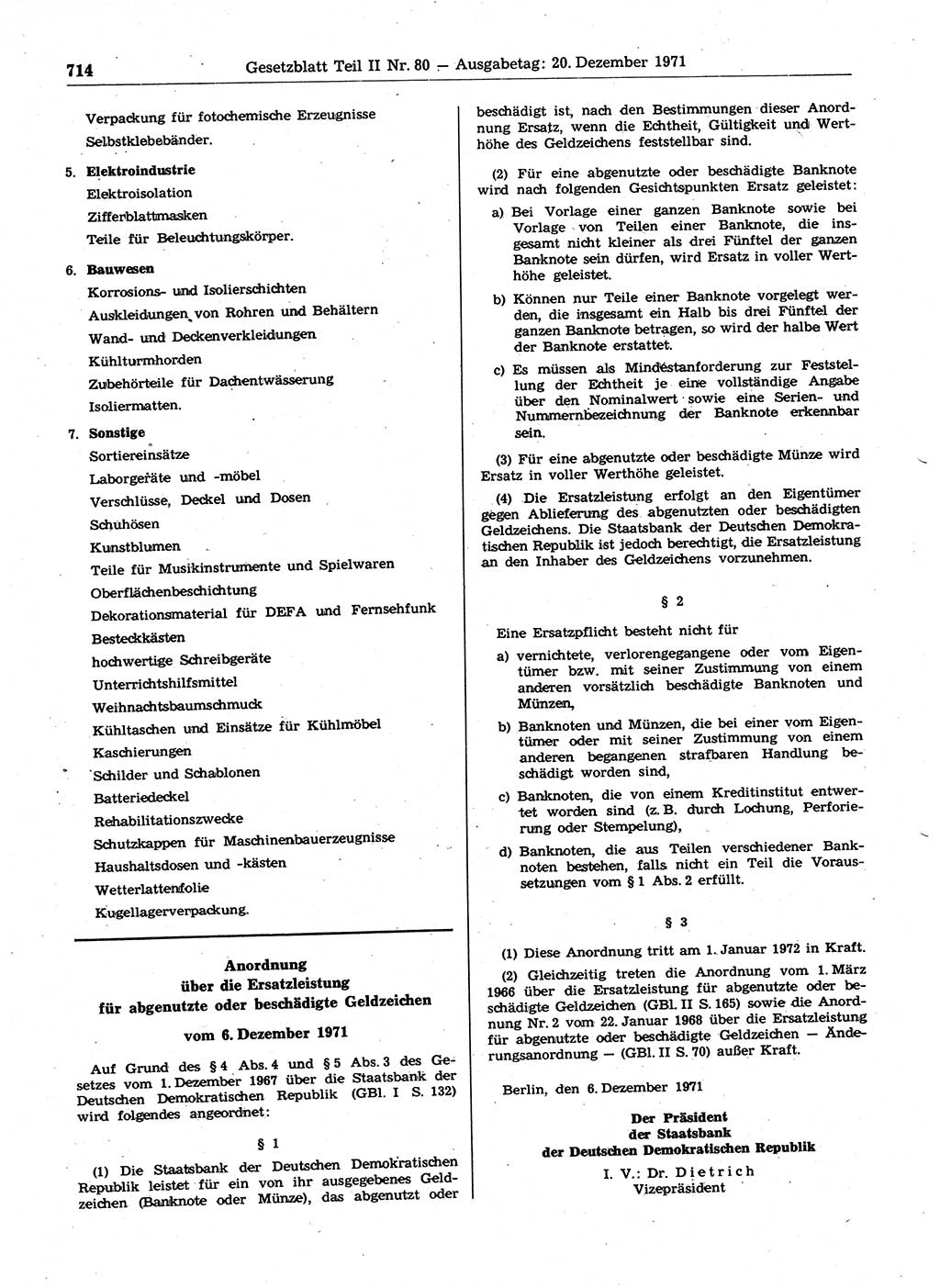 Gesetzblatt (GBl.) der Deutschen Demokratischen Republik (DDR) Teil ⅠⅠ 1971, Seite 714 (GBl. DDR ⅠⅠ 1971, S. 714)