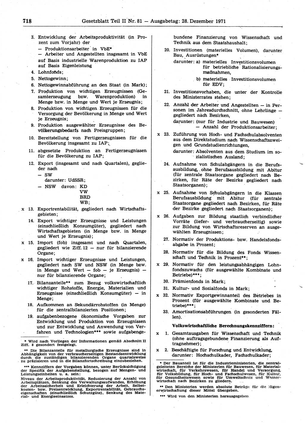 Gesetzblatt (GBl.) der Deutschen Demokratischen Republik (DDR) Teil ⅠⅠ 1971, Seite 718 (GBl. DDR ⅠⅠ 1971, S. 718)