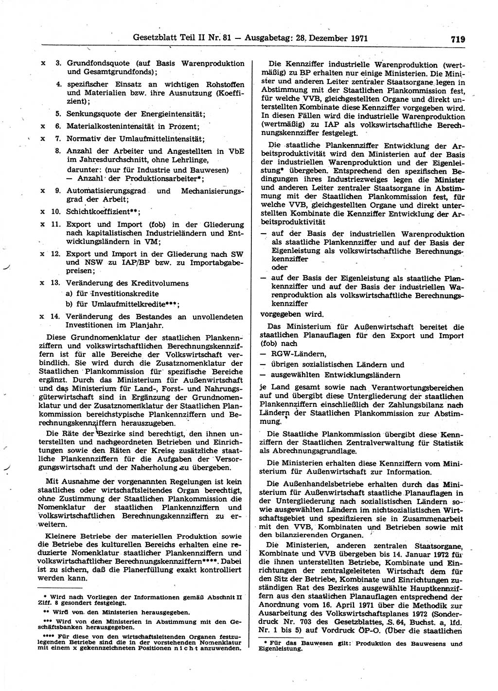 Gesetzblatt (GBl.) der Deutschen Demokratischen Republik (DDR) Teil ⅠⅠ 1971, Seite 719 (GBl. DDR ⅠⅠ 1971, S. 719)