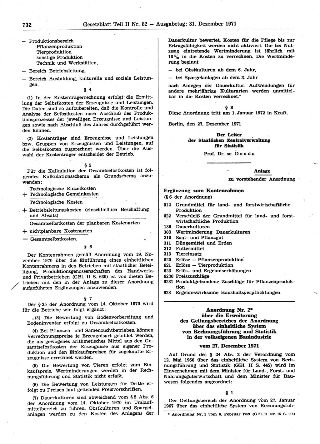 Gesetzblatt (GBl.) der Deutschen Demokratischen Republik (DDR) Teil ⅠⅠ 1971, Seite 732 (GBl. DDR ⅠⅠ 1971, S. 732)