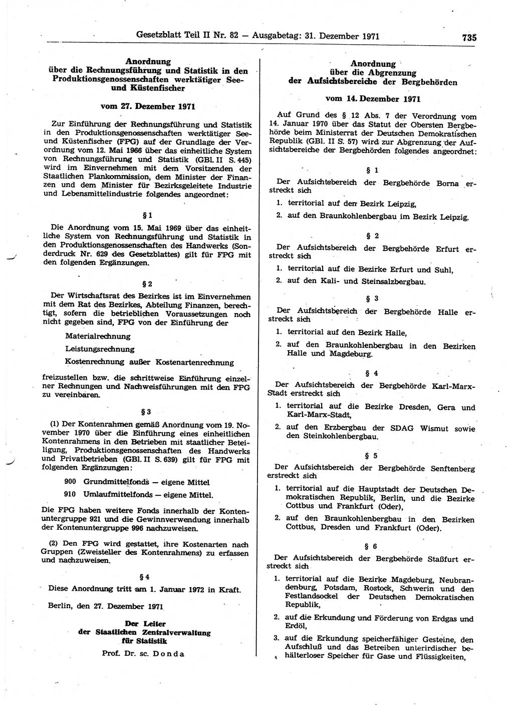 Gesetzblatt (GBl.) der Deutschen Demokratischen Republik (DDR) Teil ⅠⅠ 1971, Seite 735 (GBl. DDR ⅠⅠ 1971, S. 735)
