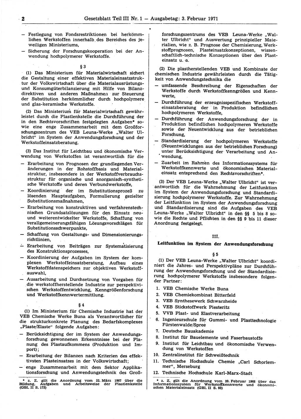 Gesetzblatt (GBl.) der Deutschen Demokratischen Republik (DDR) Teil ⅠⅠⅠ 1971, Seite 2 (GBl. DDR ⅠⅠⅠ 1971, S. 2)