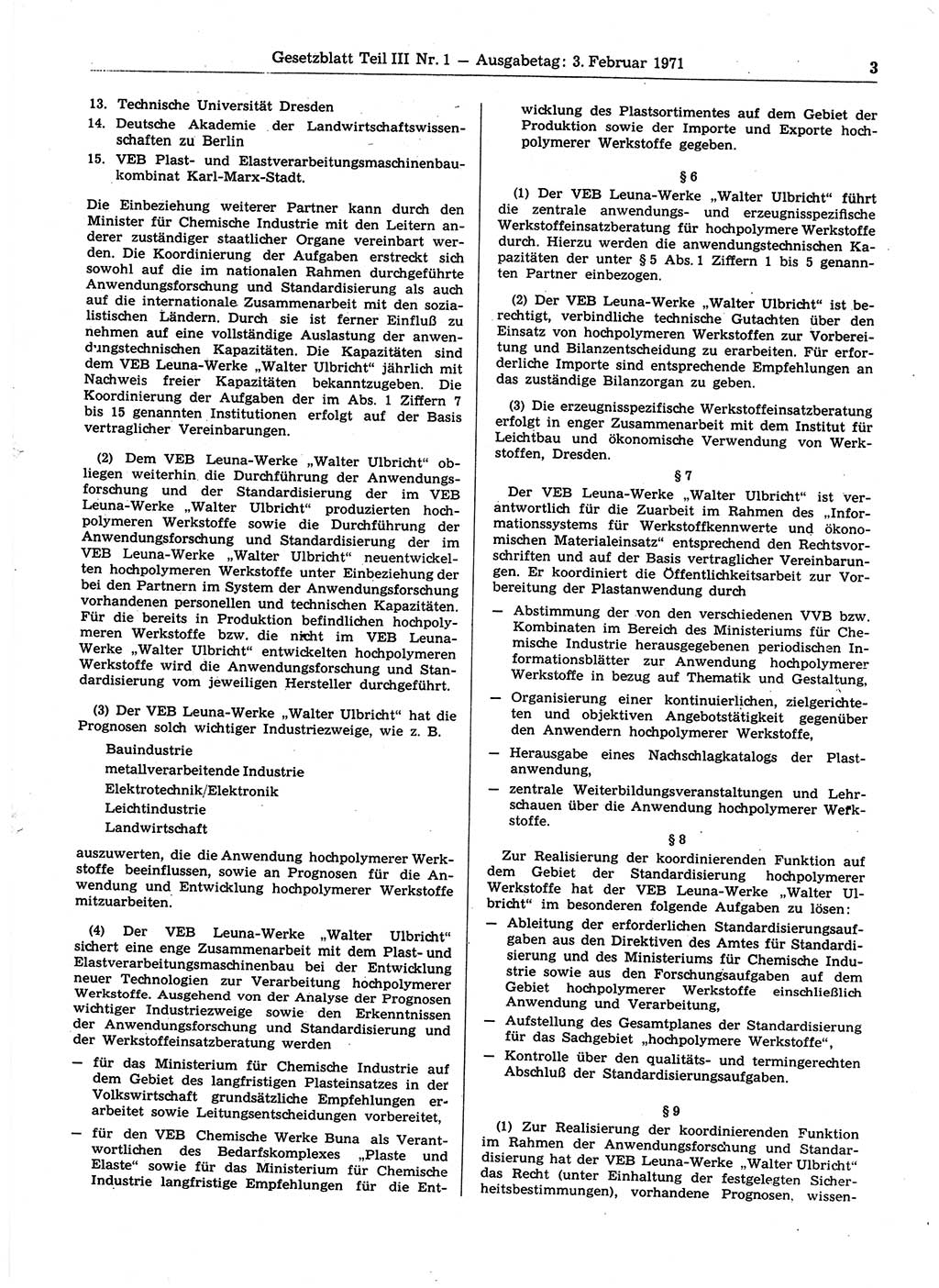Gesetzblatt (GBl.) der Deutschen Demokratischen Republik (DDR) Teil ⅠⅠⅠ 1971, Seite 3 (GBl. DDR ⅠⅠⅠ 1971, S. 3)
