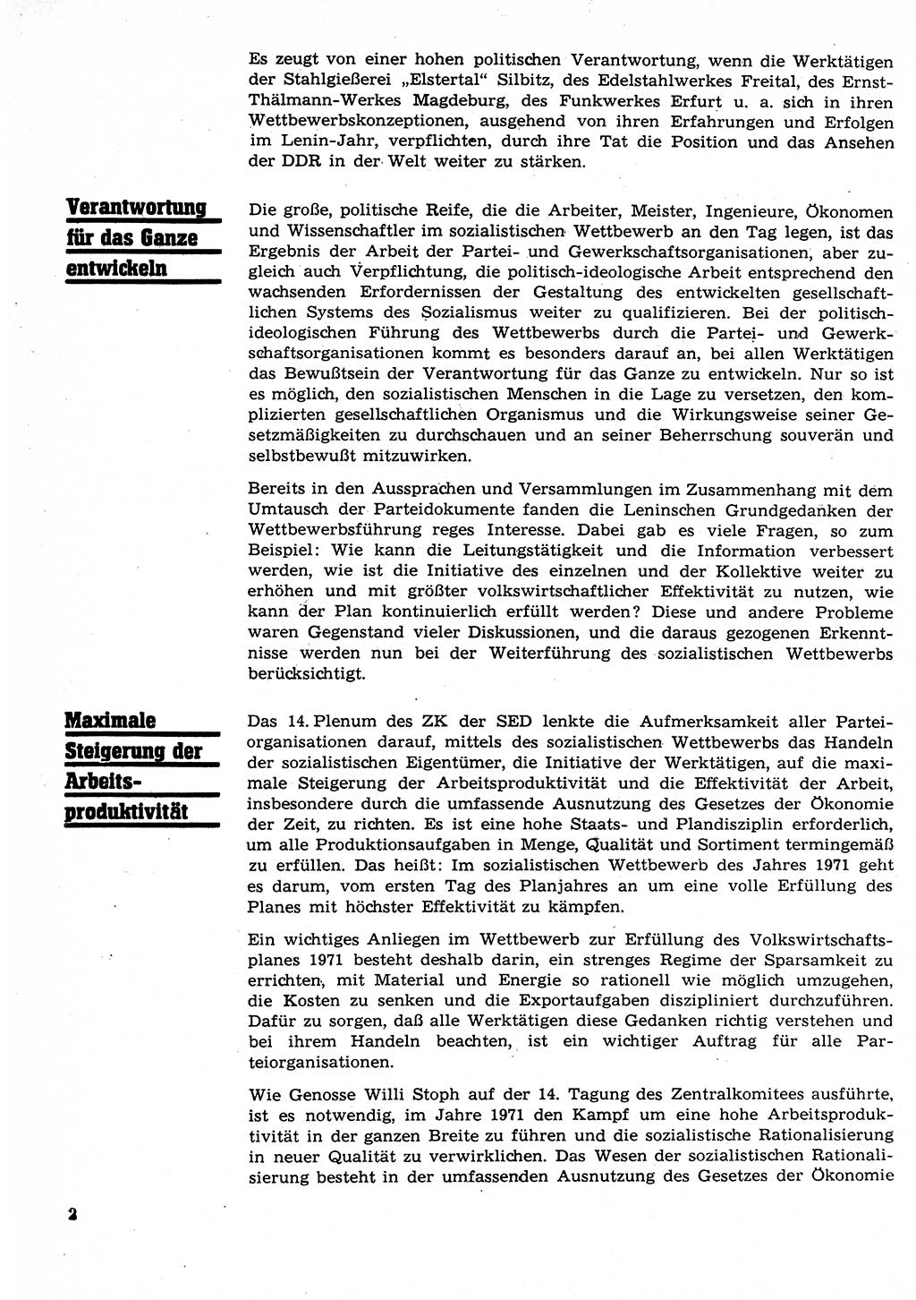 Neuer Weg (NW), Organ des Zentralkomitees (ZK) der SED (Sozialistische Einheitspartei Deutschlands) für Fragen des Parteilebens, 26. Jahrgang [Deutsche Demokratische Republik (DDR)] 1971, Seite 2 (NW ZK SED DDR 1971, S. 2)