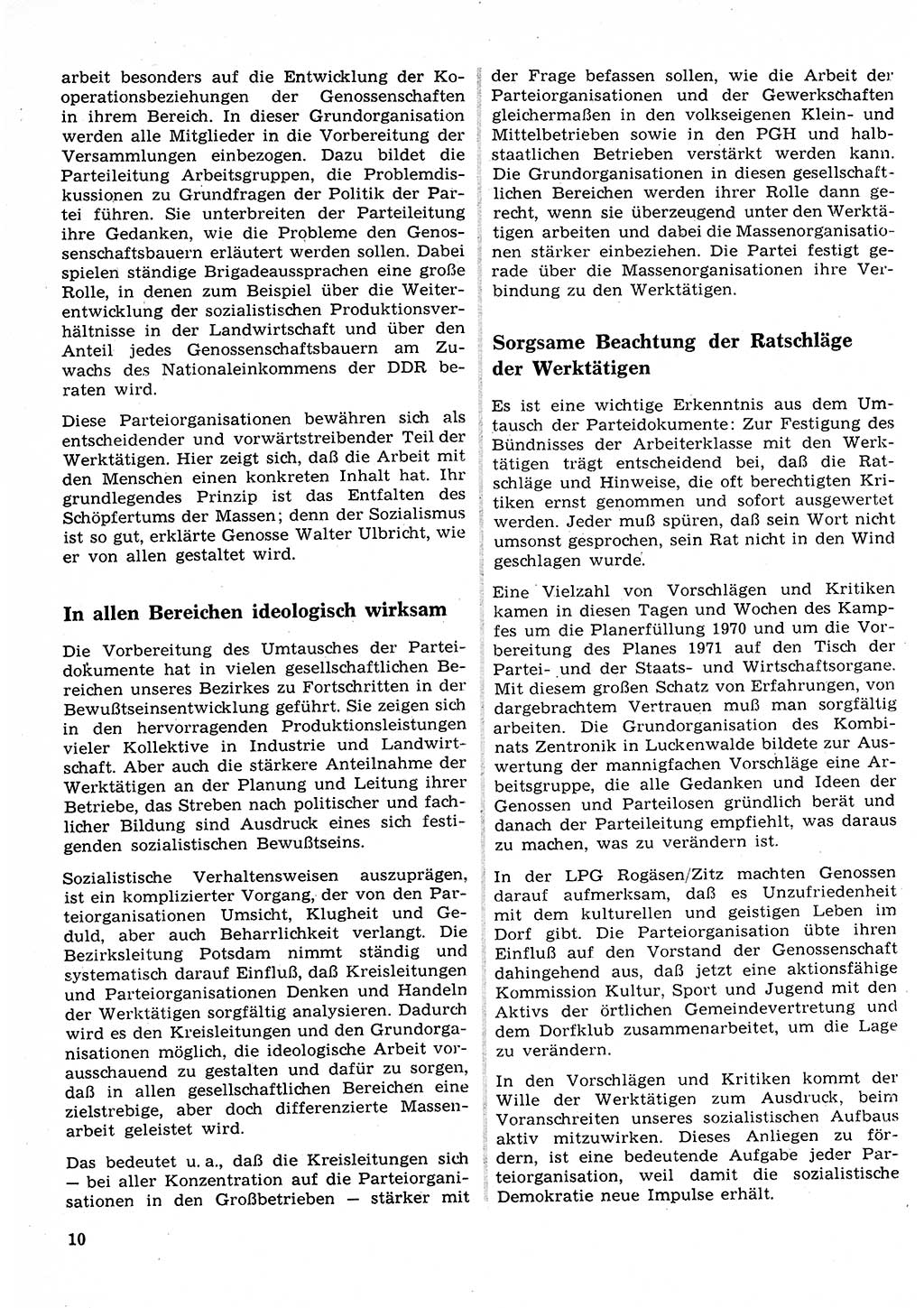 Neuer Weg (NW), Organ des Zentralkomitees (ZK) der SED (Sozialistische Einheitspartei Deutschlands) für Fragen des Parteilebens, 26. Jahrgang [Deutsche Demokratische Republik (DDR)] 1971, Seite 10 (NW ZK SED DDR 1971, S. 10)