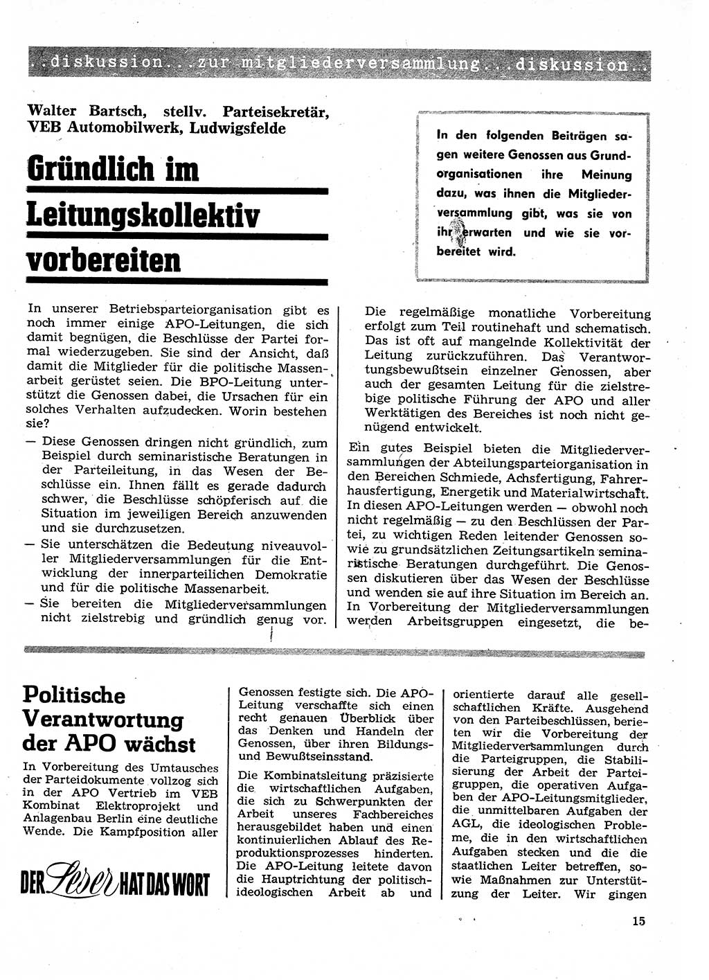 Neuer Weg (NW), Organ des Zentralkomitees (ZK) der SED (Sozialistische Einheitspartei Deutschlands) für Fragen des Parteilebens, 26. Jahrgang [Deutsche Demokratische Republik (DDR)] 1971, Seite 15 (NW ZK SED DDR 1971, S. 15)