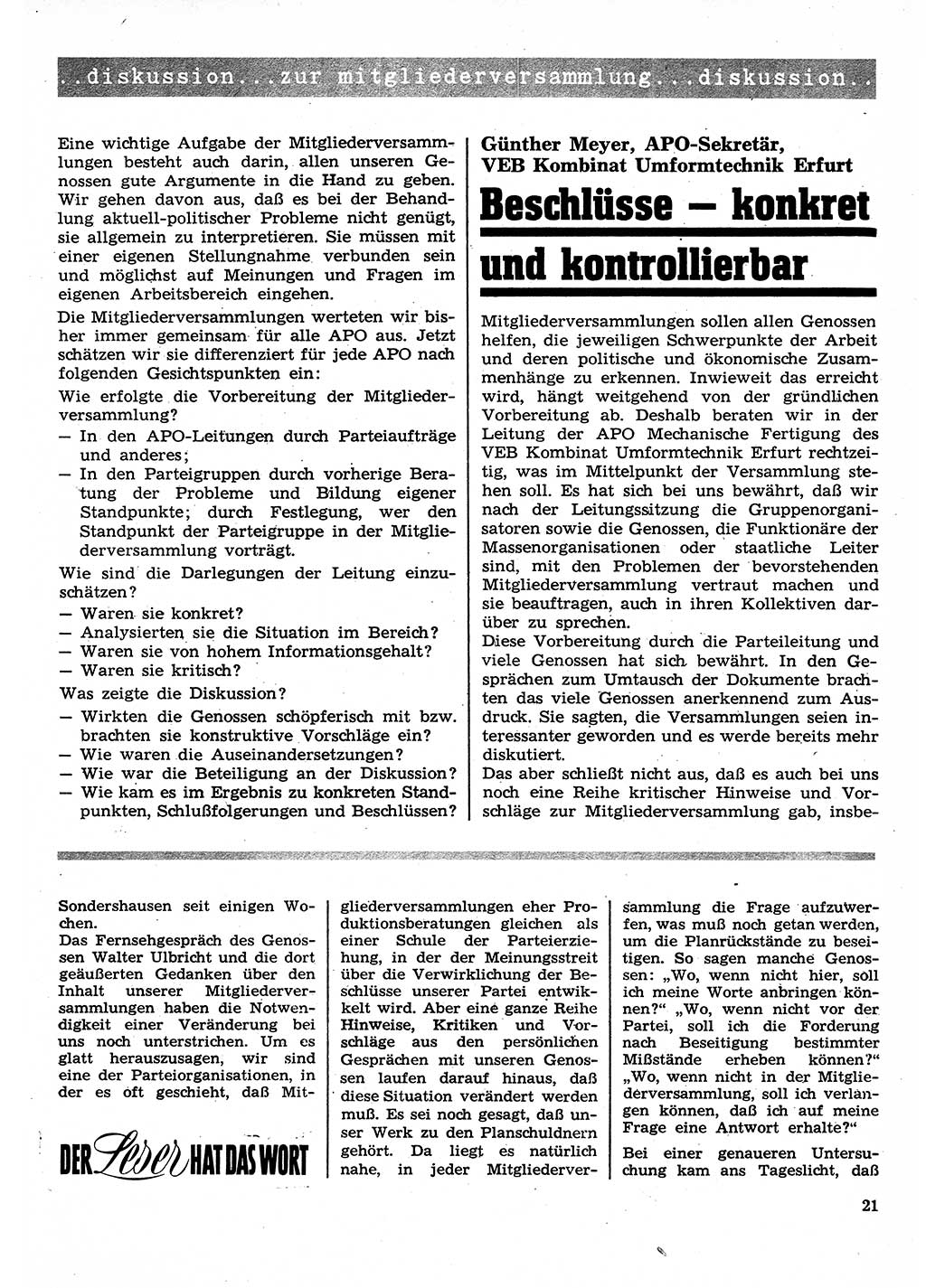 Neuer Weg (NW), Organ des Zentralkomitees (ZK) der SED (Sozialistische Einheitspartei Deutschlands) für Fragen des Parteilebens, 26. Jahrgang [Deutsche Demokratische Republik (DDR)] 1971, Seite 21 (NW ZK SED DDR 1971, S. 21)