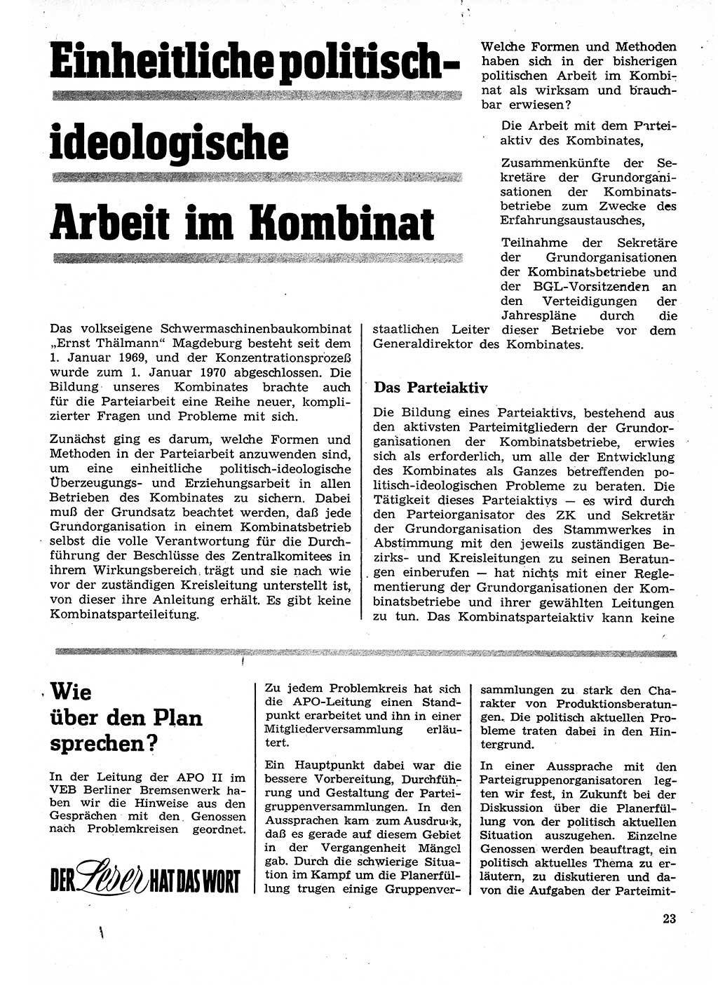 Neuer Weg (NW), Organ des Zentralkomitees (ZK) der SED (Sozialistische Einheitspartei Deutschlands) für Fragen des Parteilebens, 26. Jahrgang [Deutsche Demokratische Republik (DDR)] 1971, Seite 23 (NW ZK SED DDR 1971, S. 23)