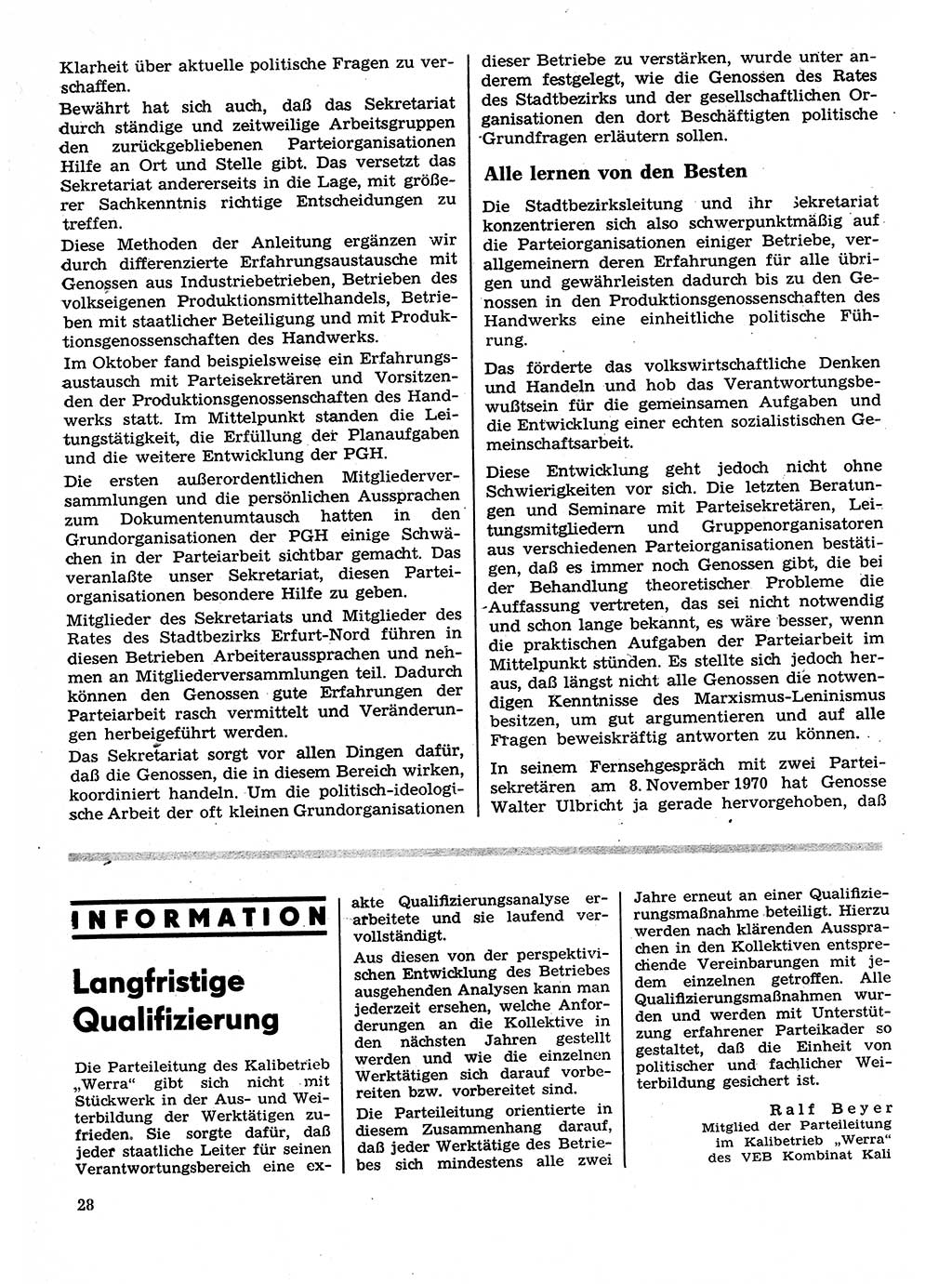 Neuer Weg (NW), Organ des Zentralkomitees (ZK) der SED (Sozialistische Einheitspartei Deutschlands) für Fragen des Parteilebens, 26. Jahrgang [Deutsche Demokratische Republik (DDR)] 1971, Seite 28 (NW ZK SED DDR 1971, S. 28)