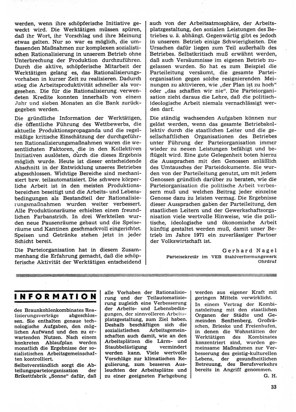 Neuer Weg (NW), Organ des Zentralkomitees (ZK) der SED (Sozialistische Einheitspartei Deutschlands) für Fragen des Parteilebens, 26. Jahrgang [Deutsche Demokratische Republik (DDR)] 1971, Seite 33 (NW ZK SED DDR 1971, S. 33)
