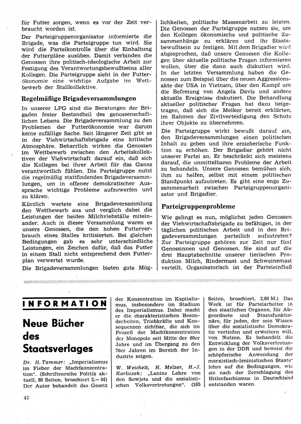 Neuer Weg (NW), Organ des Zentralkomitees (ZK) der SED (Sozialistische Einheitspartei Deutschlands) für Fragen des Parteilebens, 26. Jahrgang [Deutsche Demokratische Republik (DDR)] 1971, Seite 42 (NW ZK SED DDR 1971, S. 42)